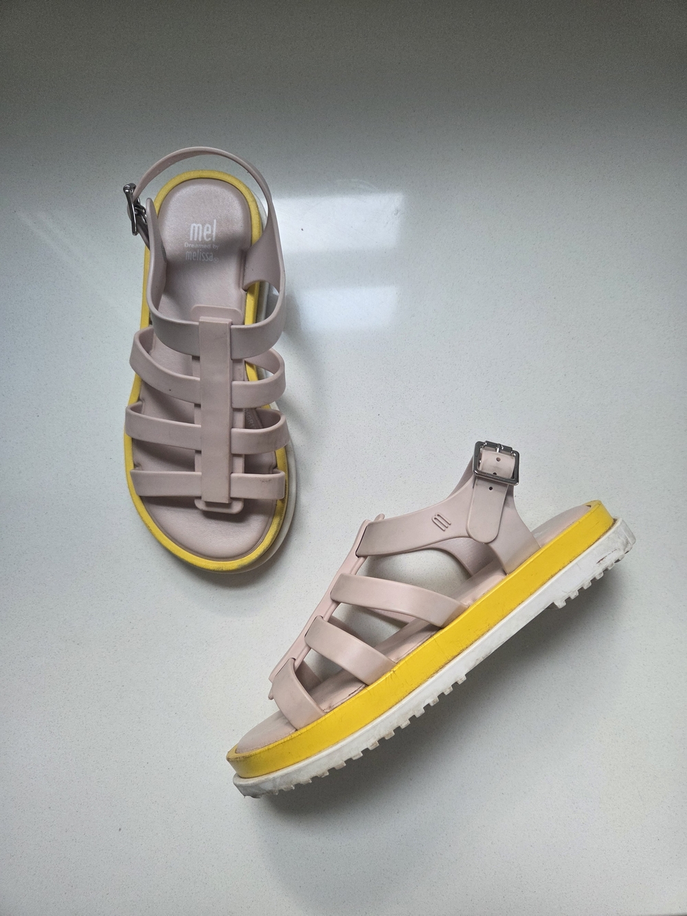 Mel by Melissa Blush Pink Sandals with Yellow Trim